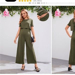 Maternity/Nursing Jumpsuit. Olive Green.